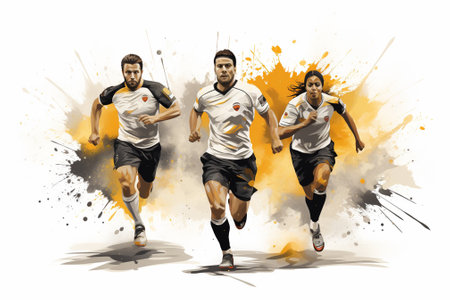 Soccer players in action on a white background with splashes.の素材