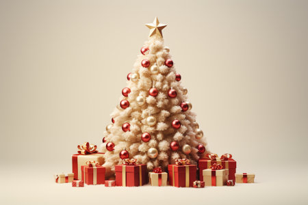 Christmas tree with gift boxes on white background. 3d illustration.の素材