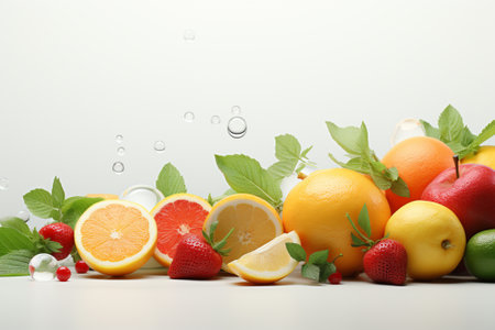 Lemon, lime, grapefruit, pomegranate and mint on white backgroundの素材