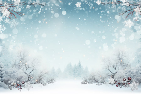 Winter landscape with snow covered trees and falling snowflakes. Christmas background.の素材