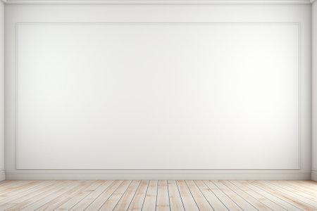 Empty room with white wall and wooden floor. 3D rendering.の素材