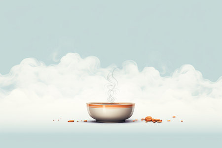 Coffee cup with steam in the clouds. 3d renderingの素材