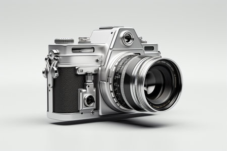 3d rendering of a retro camera isolated in white studio background.の素材