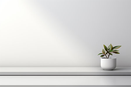 3D render of a white shelf with a plant in a potの素材