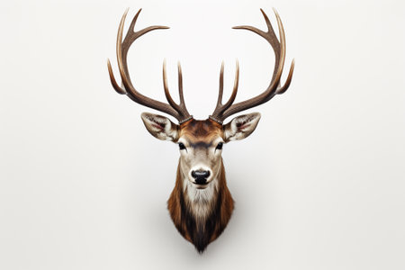 Deer head with antlers on white background. 3d renderingの素材