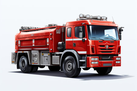 red firetruck on a white background. 3d rendering.の素材
