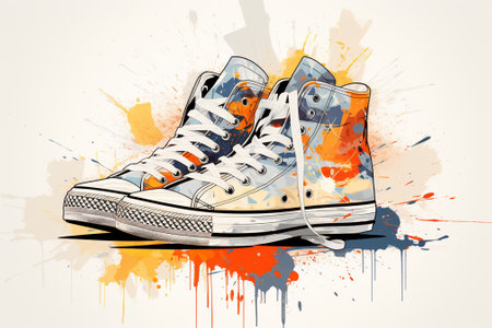 Sneakers with colorful splashes on white background. Vector illustration.の素材