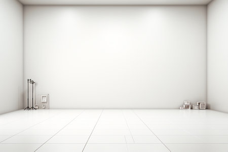 White empty room with white walls and tiled floor. 3d renderingの素材