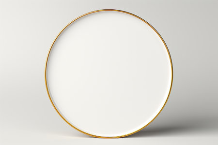 Round gold frame on a white background. 3d rendering. Computer digital drawing.の素材