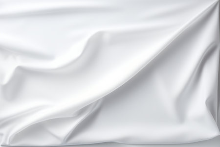 Closeup of rippled white satin fabric cloth texture backgroundの素材