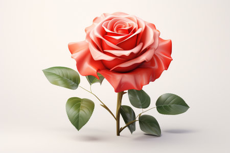 Beautiful red rose on a white background. 3d rendering.の素材