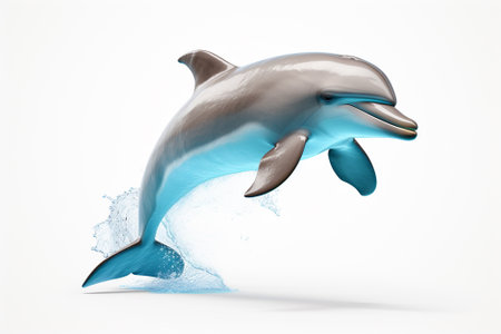 dolphin jumping out of water isolated on white background. 3d illustrationの素材