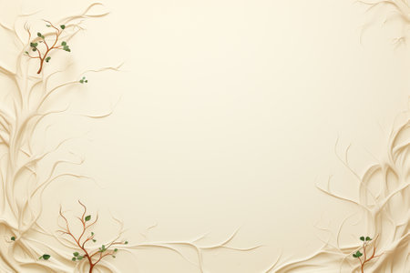 3d render of beige background with plant and tree branches.の素材