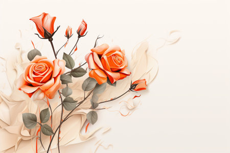 Beautiful bouquet of orange roses on white background with copy spaceの素材