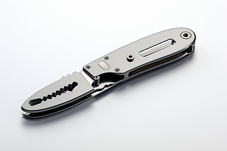 Folding pocket knife on a white background, close-up shotの素材