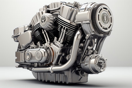 3d rendering of a car engine on a gray background with shadowの素材