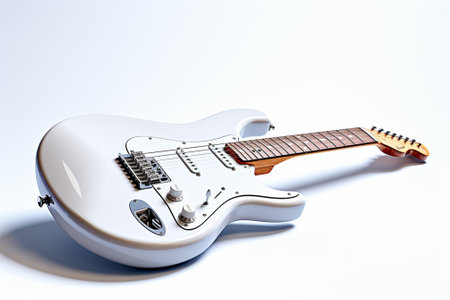 White electric guitar isolated on a white background. 3d render.の素材