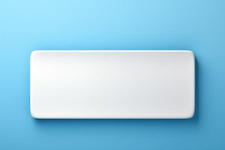 Blank white rectangular button on blue background. 3d render illustrationの素材