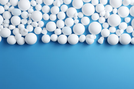 3d rendering of white balls on blue background with copy space.の素材
