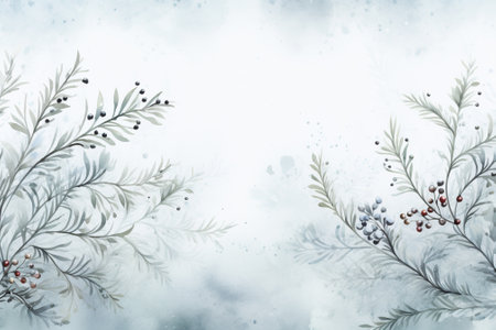 Watercolor winter background with snowflakes and berries. Hand drawn illustration.の素材
