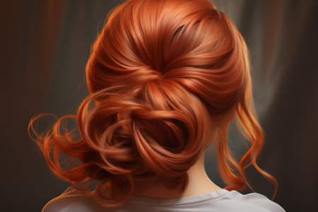 Beautiful young woman with red hair on dark background, closeupの素材