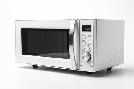 Modern white microwave oven on a white background. 3d rendering.の素材