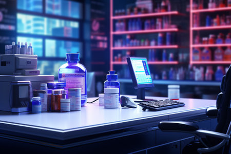 Pharmacy and medicine concept. Pharmacy background. 3d renderingの素材