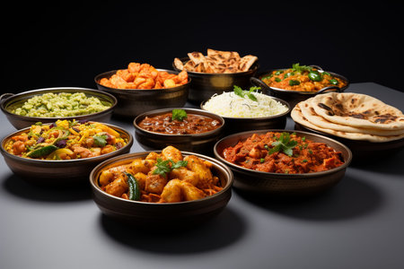 Group of indian food includes chicken tikka masala, aloo bhujiya, tilapia, dahi vada, gathiya, kachori, dahi vada, dahi vada, dahi vada, dahi vada, dahi vada.の素材