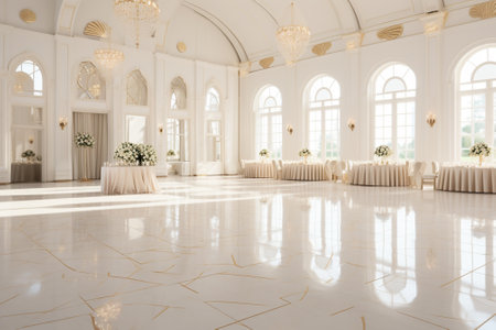 Wedding hall decorated with flowers and candles. Luxury interiorの素材