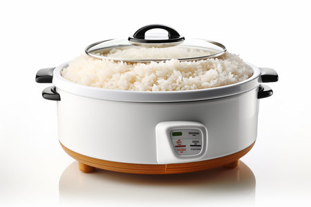 rice cooker isolated on white background. close up of rice cooker.の素材