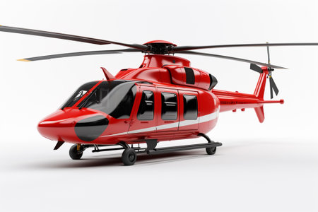 Red helicopter on a white background. 3d rendering. Image with clipping pathの素材