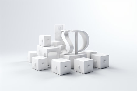 3D rendering of white cubes with letters D and S in white backgroundの素材