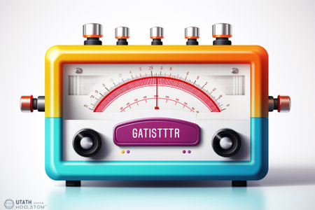 Retro style radio in orange and blue colors. Vector illustration.の素材