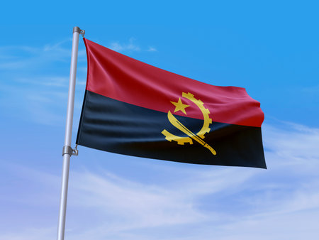 Beautiful Angola flag waving with sky background - 3D illustration - 3D renderの写真素材
