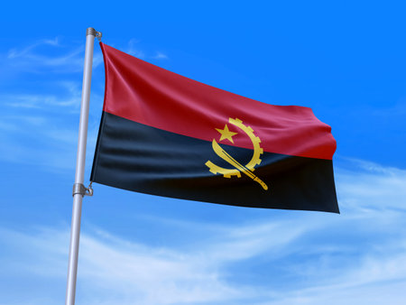 Beautiful Angola flag waving with sky background - 3D illustration - 3D renderの写真素材