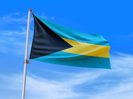 Beautiful Bahamas flag waving with sky background - 3D illustration - 3D renderの写真素材