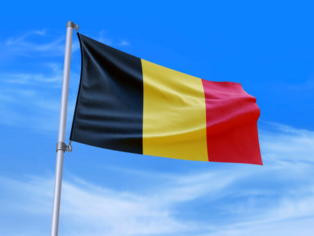 Beautiful Belgium flag waving with sky background - 3D illustration - 3D renderの写真素材