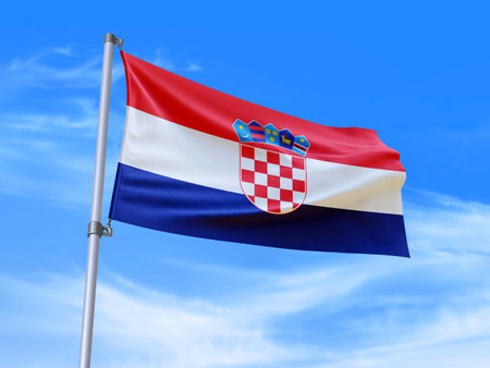 Beautiful Croatia flag waving in the wind with sky background - 3D illustration - 3D renderの写真素材