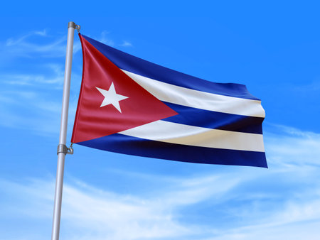 Beautiful Cuba flag waving in the wind with sky background - 3D illustration - 3D renderの写真素材