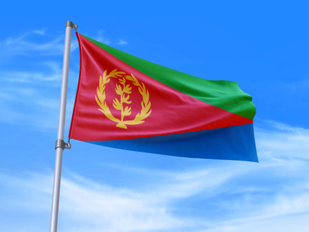 Beautiful Eritrea flag waving in the wind with sky background - 3D illustration - 3D renderの写真素材