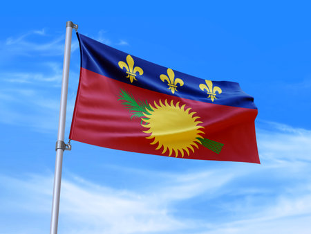 Beautiful Guadeloupe flag waving in the wind with sky background - 3D illustration - 3D renderの写真素材