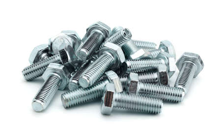 steel galvanized bolts with hex heads isolated on white backgroundの写真素材