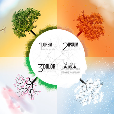 Four Seasons Spring, Summer, Autumn, Winter Banners with Abstract Trees Infographic - Vector Illustrationのイラスト素材