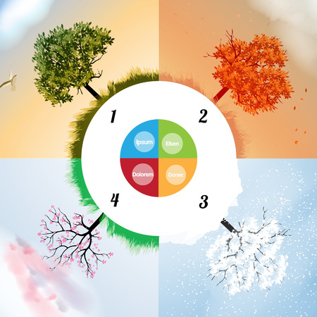 Four Seasons Banners with Abstract Trees - Vector Illustrationのイラスト素材