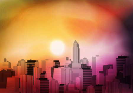 Sunset in a City Background - Vector Illustrationのイラスト素材