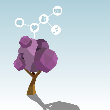 Abstract Tree Background with Circles and Icons  Tree concept for Communication, Social Media, Network and Web Design - Vector Illustrationのイラスト素材