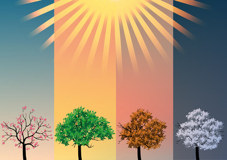 Four Seasons Banners with Abstract Trees のイラスト素材