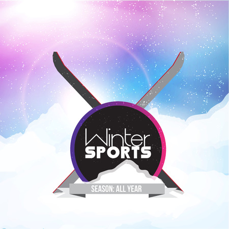 Ski Party Poster Template with Mountain in Cloudsのイラスト素材