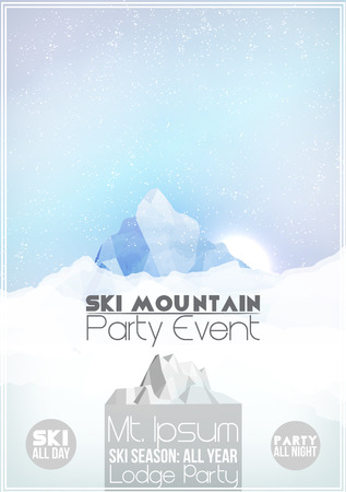 Ski Party Poster Template with Mountain in Cloudsのイラスト素材