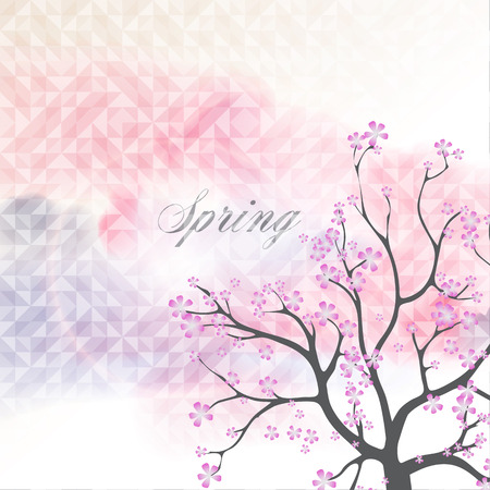 Card with Beautiful Flowering Japanese Cherry Blossom Tree のイラスト素材